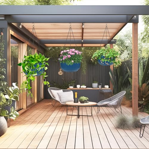 Hanging Planters 9/10/11 Inch for Indoor Plants, 3 Pack Plant Hanger Outdoor with Drainage Holes, Self Watering Hanging Basket Flower Pot for Garden Home Decor, Dark Blue - Image 3