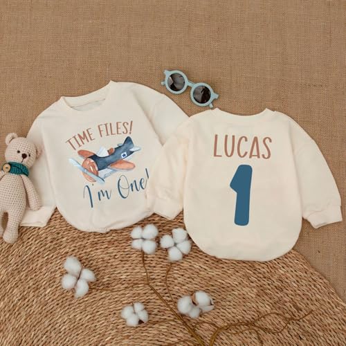 Personalized 1st Birthday Boy Outfit, Custom First Birthday Sweater Romper, 1 Year Cake Smash Photoshoot,4