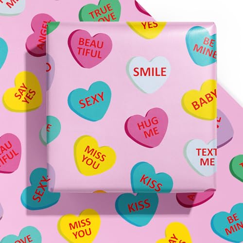 WRAPAHOLIC Valentine's Day Wrapping Paper Sheet - 6 Sheets Colorful Love Heart Design Folded Flat for Wedding, Anniversary, Birthday, Party - 19.7 Inch X 27.5 Inch Per Sheet