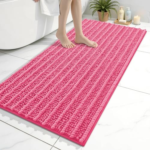 Image of Arotive Luxury Bathroom Ruuner Rugs 47x24, Extra Soft Thick Absorbent Shaggy Chenille Bath Rugs, Machine Wash Dry, Bath Mats for Bathroom Floor, Tub and Shower, Home Decor Accessories, Deep Pink