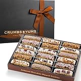 Holiday Cookies Gift Basket - 18 Gourmet Chocolate Covered Biscotti with Assorted Toppings - Food Gift Box for Him, Husband, Fathers Day, Mothers Day, Family, Sympathy, Men & Women.