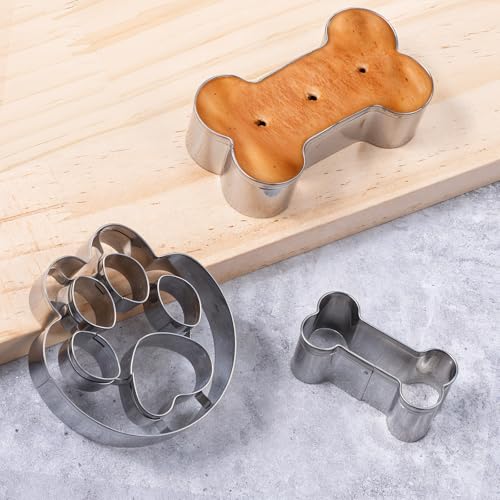 TIESOME 3 Stück Ausstechformen Knochen,Keksausstecher aus Edelstahl Pfote Plätzchen Ausstecher Hundepfote Präge Ausstecher Cookie Cutter Set für Hunde-Kekse oder Leckerlis Backen Basteln