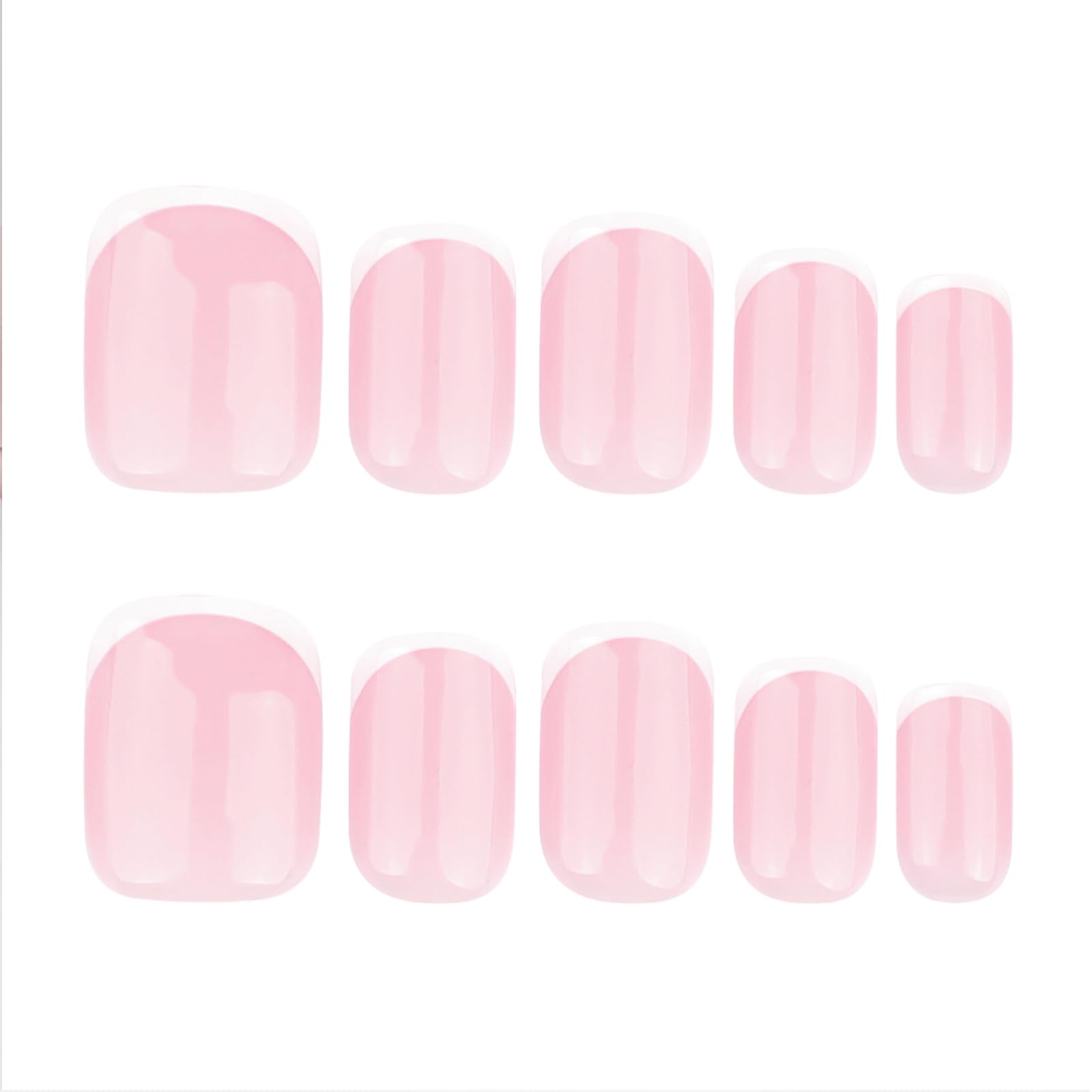 GlamRays French Tip Press on Nails Short Square dla kobiet, sztuczne paznokcie, zestaw samoprzylepnych paznokci, akrylowe, pełne krycie, klasyczne różowe białe obramowanie, 24 szt