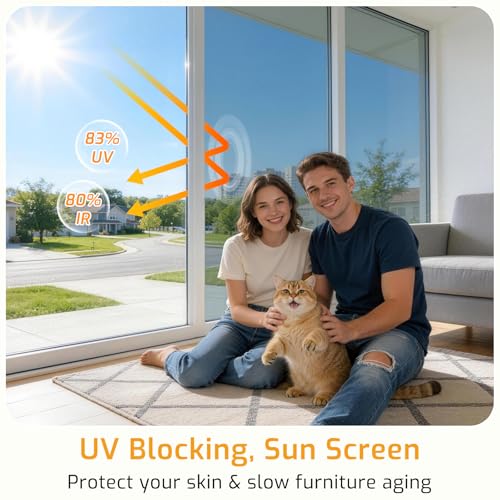 Image of LUTE One Way Window Privacy Film, Window Tint, Silver, 35.4 inch x 157.4 inch | Sun Blocking UV Heat Blocker, See Out Not in Reflective Mirror Film, Removable Static Cling Glass Coverings for Home Office
