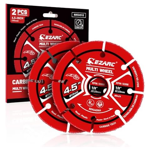 EZARC 4 1/2 Cut Off Wheels, Carbide Cutting Disc, Angle Grinder Cutting Wheel for Wood, Wood with Nails, Laminate, Plastic, Plaster, 2 Pack Cover