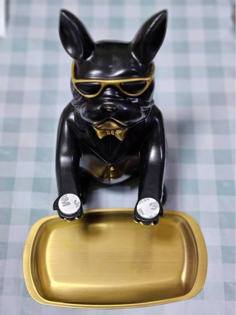 ブルドッグデスク収納トレイスタチューピギーバンク収納動物 ブラック