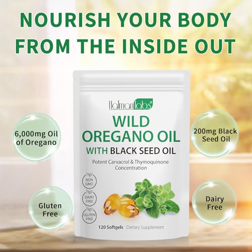 Oregano öl, Oregano Öl Kapseln120 Softgels, 165mg Carvacrol,6000mg Oregano-Kräutersupplement, 2 in 1 6000mg Oreganoöl mit Schwarzkümmelöl 200mg