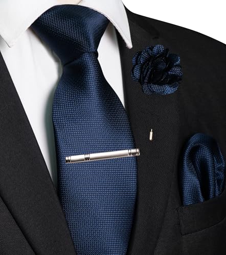 Image of JEMYGINS Mens Tie and Lapel Pin with Pocket Square Tie Clip Sets for Casual and Business 4PCS
