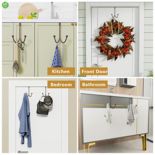HFHOME 2Packs Over The Door Double Hanger Hooks, Metal Twin Hooks Organizer for Hanging Coats, Hats, Robes, Towels- Brown by HFHOME - Image 5