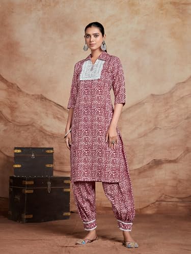 Image of EthnicJunction Women's Cotton Blend Embroidered Salwar Suit Set
