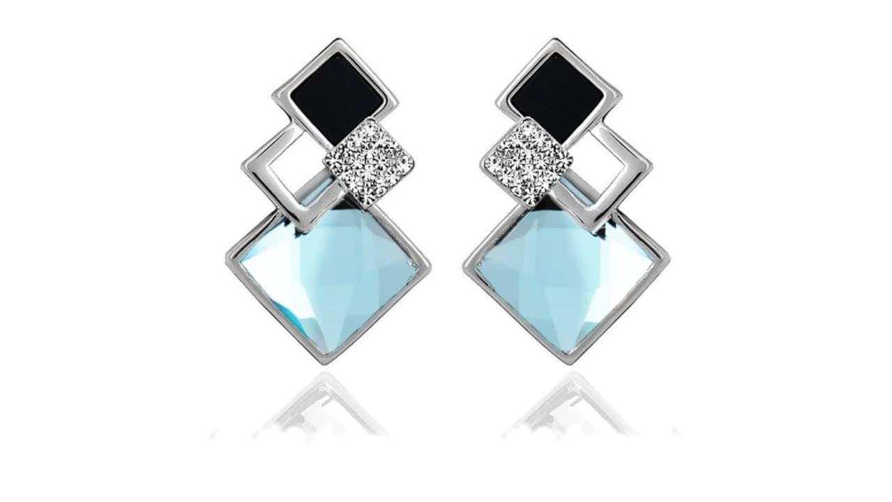 Nilus Collection Fashionista Classic Sky Blue Square Crystal Big Stud Earring for Women & Girls (Gold & Sky Blue) (B0BN5DV4MG) Amazon Price History, Amazon Price Tracker