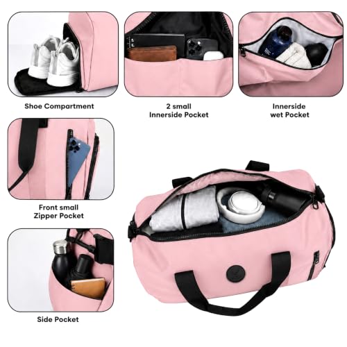 Image of Storite Travel Duffel Bag for Women & Men, Water-Resistant Nylon Weekender Bag with Adjustable Shoulder Strap, Lightweight Overnight Luggage Bag for Travel, Sports & Daily Use (Pink Front Zip)