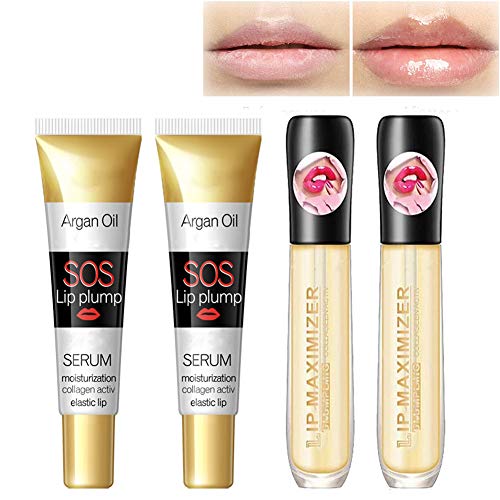 3D Lip Plumper Extreme Lip Gloss Enhancer Booster Volume, Maximizer Plump Volume Bigger Lips, Moisturizing Lip Reduce Lip Fine Lines, Enhances Plump Gloss (2 Flaschen + 2 Tuben) Cover