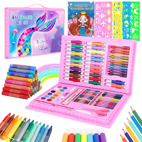 CutteeyFyry Maletin Pintura NiñOs De 3 A 9 AñOs,Sirena Maletin De Pinturas Para NiñAs,Pasteles Al óLeo, Crayones, LáPices De Colores, Regalos De Unicornio Para NiñAs De 3-9 AñOs