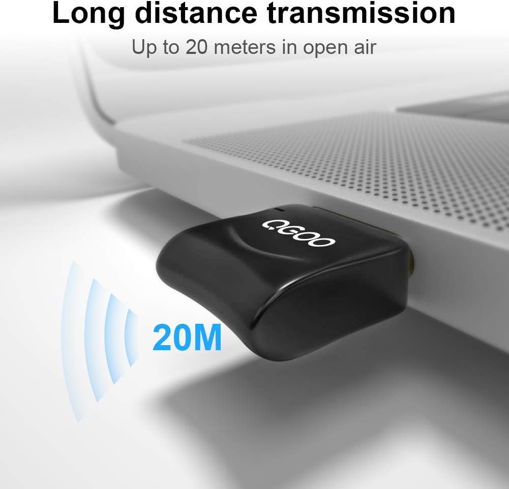 USB Bluetooth Dongle, QGOO Bluetooth 4.0 Adapter Bluetooth Receiver for PC Laptop Desktop Keyboard Mouse Headset Speaker Smartphone Tablet Compatible with Windows 11/10/8.1/8/7/XP/Vista/XP