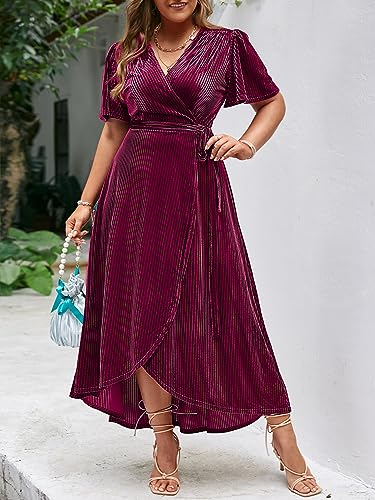 Image of BerryGo Women's Velvet V Neck Wrap Semi Formal Dress Cocktail Party Maxi Dress for Wedding Guest