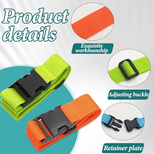 Image of FuninCrea 2 PCS Luggage Straps, 180*2.5cm Adjustable Buckle Straps Suitcase Strap Belt with Quick-Release Buckle Travel Suitcase Belt Bag Strap Accessories for Luggage Tent Backpack (Orange + Green)
