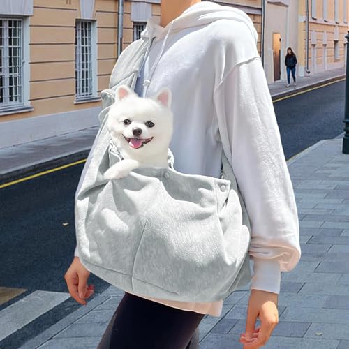 LINTRA Grau Hunde Umhängetasche, Polyester Hundetragetuch, Maximales Traggewicht 7,5 kg, Hunde Tragetuch, Bauchtragetasche Hund, für Spaziergänge und Outdoor Aktivitäten