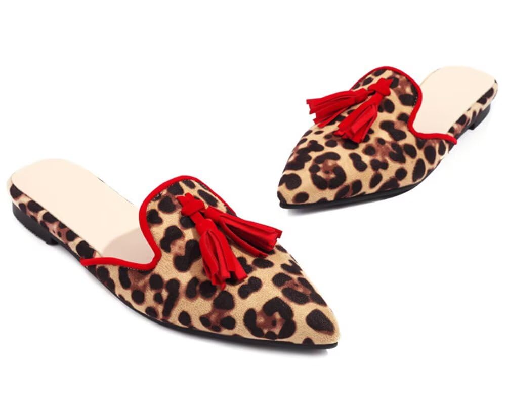Hee grand Women Mules Closed Pointed Toe Tassel Flat Mules Casual Outdoor Slippers Slip On Backless Loafers