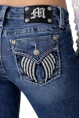 Miss Me Women's Frankie Wing Embellished Faux Flap Pockets Low-Rise Bootcut Jeans4