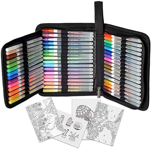 Typecho Gel Pens, Art 48 Pack Gel Ink Pen Set with Portable Travel Case for Kids, Adult Coloring Books, Drawing, Doodling, Crafting, Back to School Art Supplies