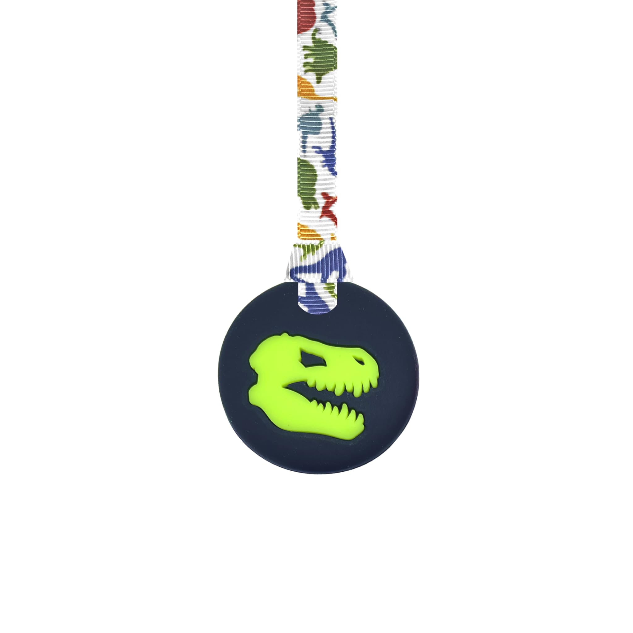 Dinosaur Jurassic Sensory Chew Necklace with Lanyard - Black & Green - for Kids with Autism, Anxiety & ADHD - 100% Food Grade Silicone - Sensory Oojamabobs (Dinosaurs, 54cm Lanyard)
