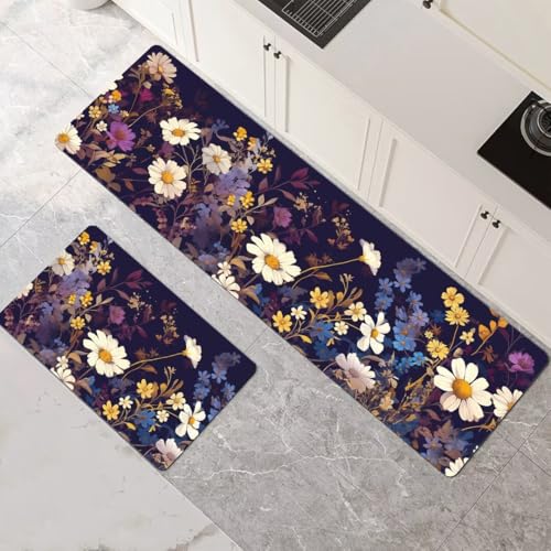 Alfombras de cocina lavables con diseño de margaritas para un hogar limpio y alegre 2