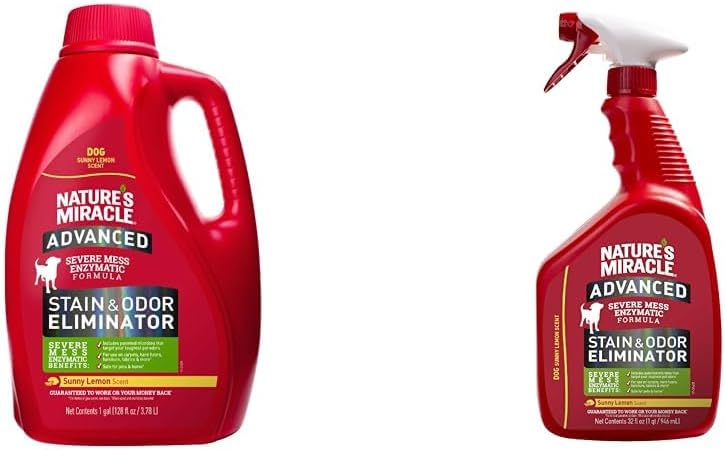 Nature's Miracle Advanced 128oz Dog Stain & 32oz Severe Dog Messes Remover Bundle