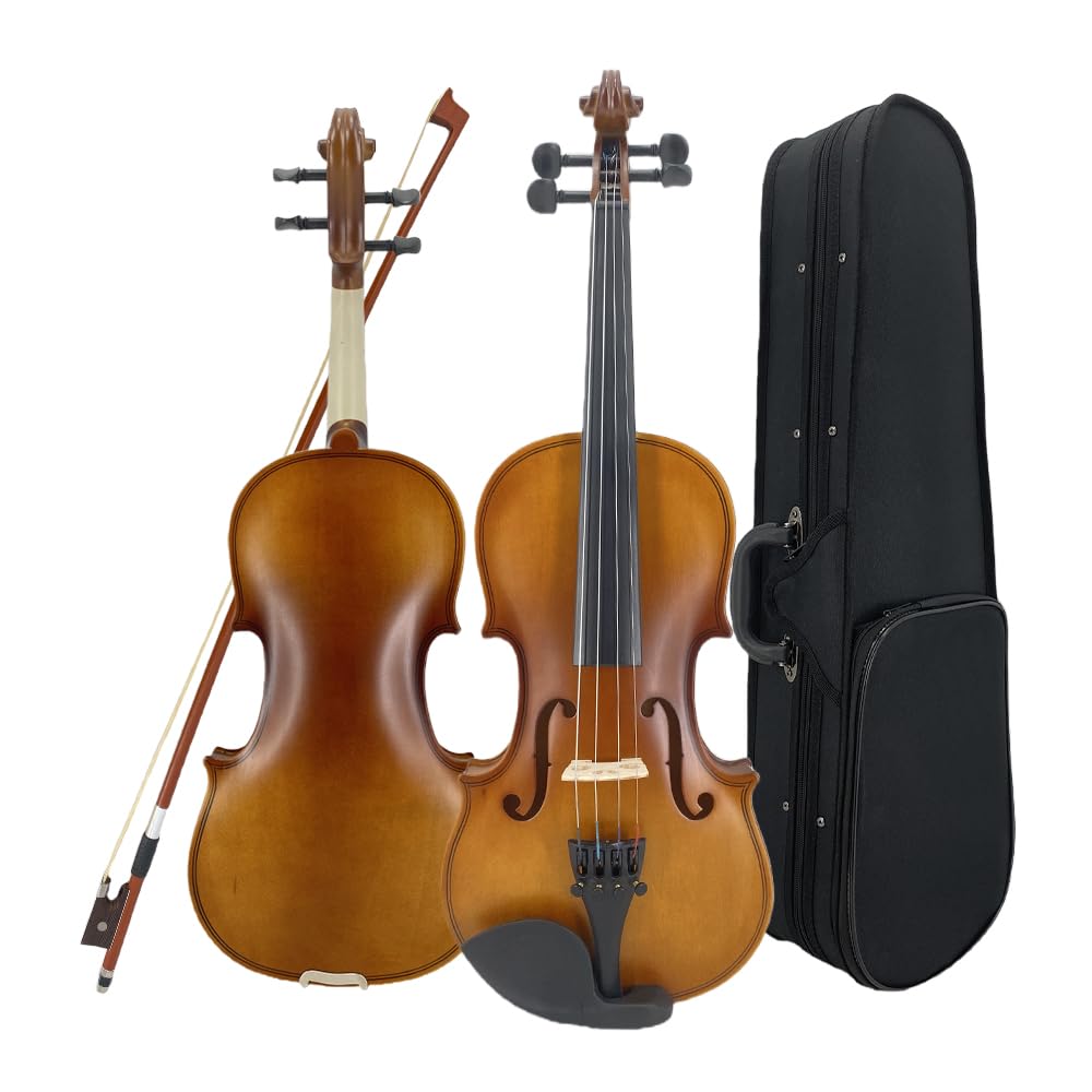 Vetimobato Set violino 4/4 fatto a mano, corpo in acero con finitura opaca, accessori in legno massello, kit completo con custodia, archetto, spalliera, corde per principianti e intermedi (1/8)