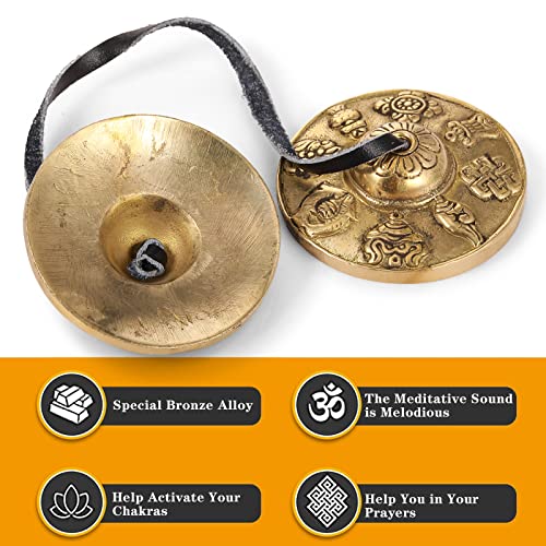 image for Boao Tibetan Tingsha Cymbals Meditation Chime Bells with Tibetan Draws