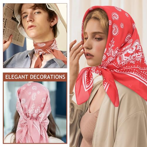 Image of Fishinsea 4 Pcs 27.5'' x 27.5'' Satin Silk Head Scarf Hair Scarves Large Bandanas Neck Scarf for Women Girls