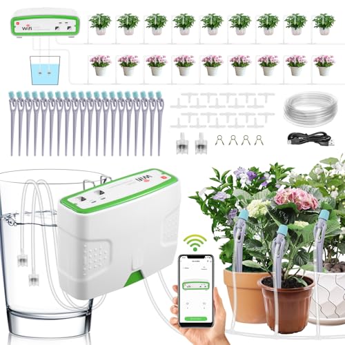 Lightasea Automatisches Bewässerungssystem, WiFi Automatische Bewässerung mit Doppelpumpe, Einstellbare Wassermenge, Kann 20 Pflanzen Gießen, APP-Fernbedienung Tropfbewässerungsset für Zimmerpflanzen