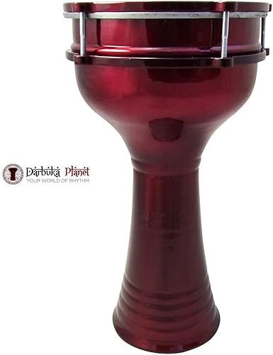 Miniatura 9 de ZAZA Percussion Darbuka de aluminio de 16 pulgadas de longitud, tambor Doumbek turco de cabeza sintética ajustable de 8 pulgadas (negro carbón)