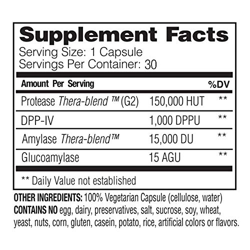 Enzymedica, Glutenease Extra Strength, Digestive Aid For Gluten And Casein Digestion, Vegan, Non-Gmo, 30 Capsules (30 Servings) #TOP1