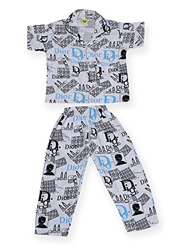 Image of Little Swag Kids Night Suit Set for Boys, Girls, Kids - Soft Sleepwear, Printed Half Sleeve Button Shirt & Pajama with Pockets, Nightwear, Loungewear - 2 Years to 11 Years