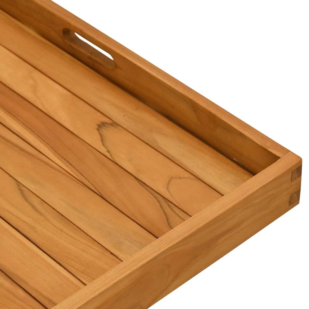 Vassoio da portata in legno massello teak 70x70x7 cm con manici incassati e bordi rialzati per buffet catering cucina per servire cibi