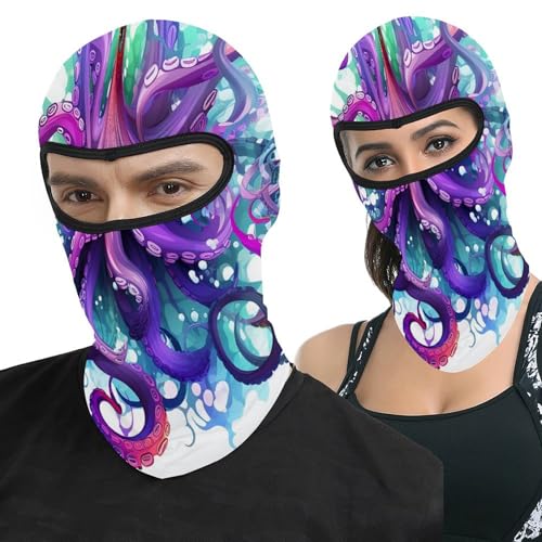 Pasamontañas unisex con estampado de pulpo colorido para frío, ideal para motos y esquí miniatura 1