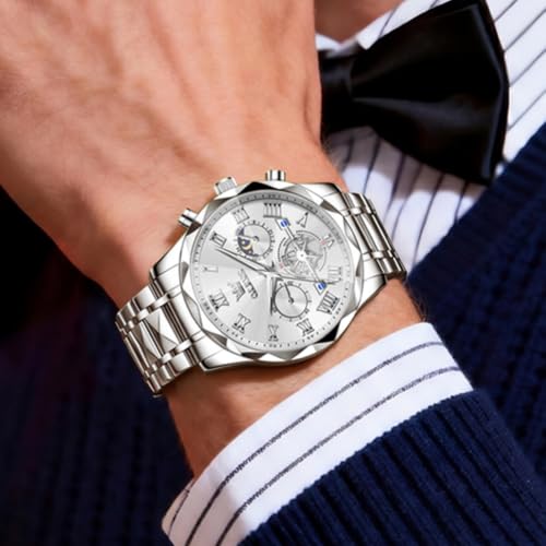 Image of OLEVS Watches for Men Luxury Diamond Casual Large Dial Watches Stainless Steel Waterproof Business Dress Analog Luminous Date Mens Watches