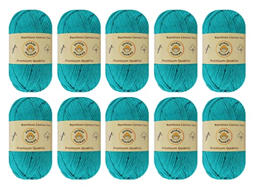 Image of 10-Pack of Yonkey Monkey 500 Grams Yarn - 70% Rayon derived from Bamboo, 30% Cotton - Imported - Cyan 9062