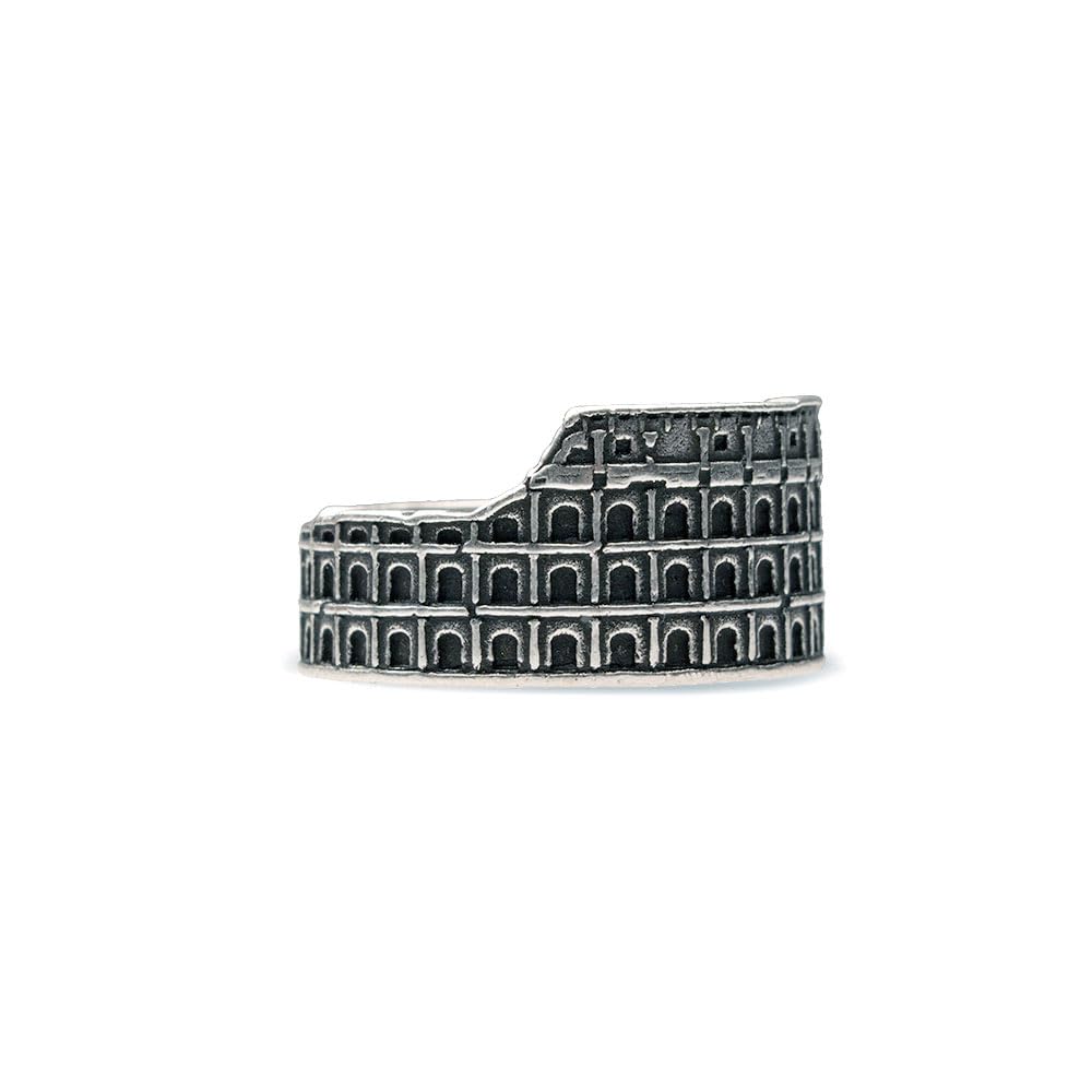 Anillo Coliseo Romano - Chapado en Plata Antigua - Ajustable, Metal, Sin piedras preciosas 2