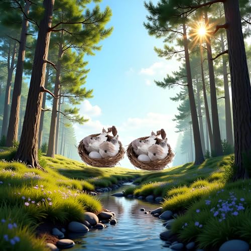 Image of 2 Set Simulation Bird Nest with Bird and Eggs Decor,Fake Foam Feather Birds,Artificial Birds,for DIY Craft Tree Decoration