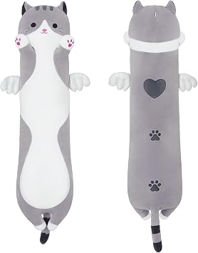 Long Plush Toy Cat Pillow Cute Plush Cat Toy Doll Stuffed Animal Cat Hugging Pillow for Sleeping Gift for Kids and GirlsGray,110cm/43.3in