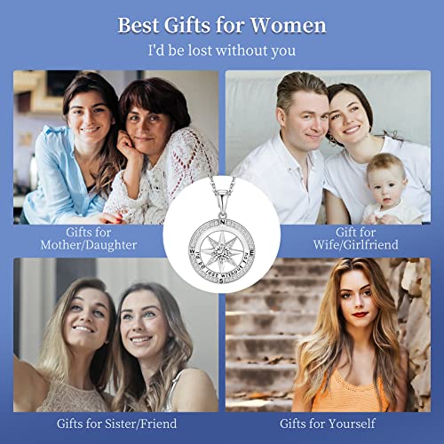Gift For Wife Anniversary Compass Necklace For Women Birthday Jewelry For Her Girlfriend Valentines Day Mothers Day Gifts For Mom Christmas Wedding Gifts For Her Anniversary White Gold I'd Be Lost Without You Gifts For Her Birthday Diamond Necklaces #TOP5