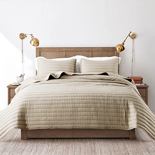 Oversized California Cal King Size Quilt Bedding Sets with Pillow Shams, Beige Lightweight Bedspread Coverlet, Quilted Blanket Thin Comforter Bed Cover for All Season, 3 Pieces, 118x106 inches