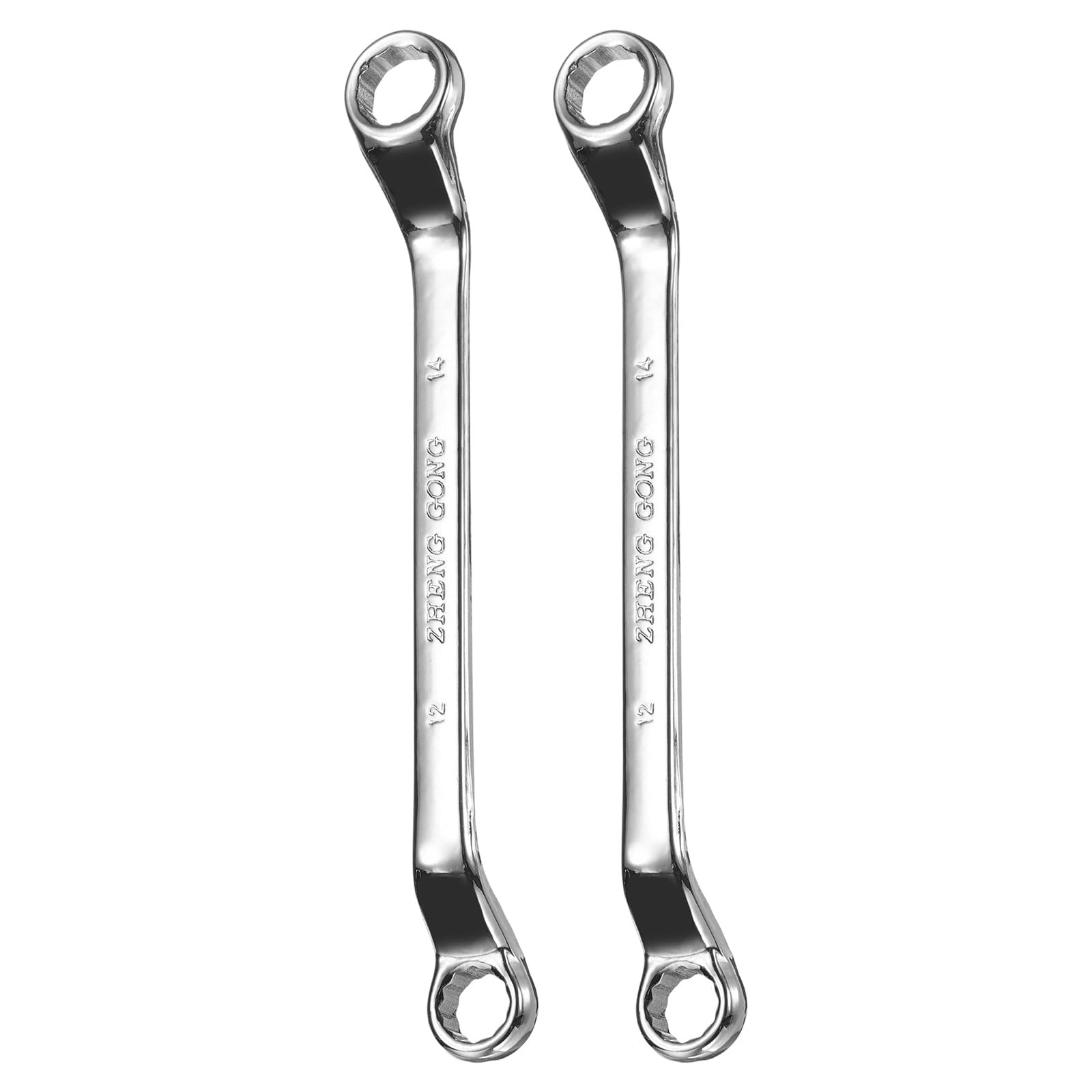 2 llaves de caja acodadas de 75 grados, 12 mm x 14 mm, métricas, de 12 puntas, de acero aleado cromado espejo, llaves de caja dobles, llave de caja Torx de grado industrial, herramienta de reparació