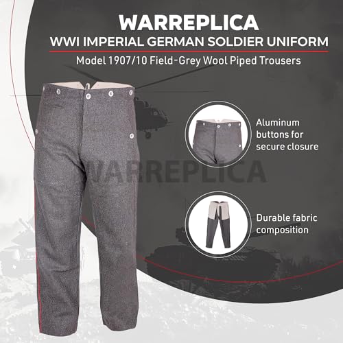 warreplica WWI Imperial German Soldier Uniform Model 1907/10 Field-Grey Wool Piped Trousers - Reproduction2