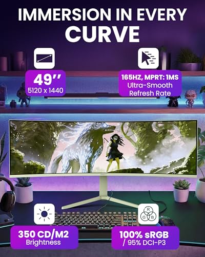 Image of Arozzi Curved Gaming Monitor Nova 49 inch VA 165Hz - Computer Monitor Ultrawide QHD 1440p - Adaptive Sync, HDR10 & Flicker Free Display - 100% sRGB Color Accuracy - PC & Console Ready - Forest Green