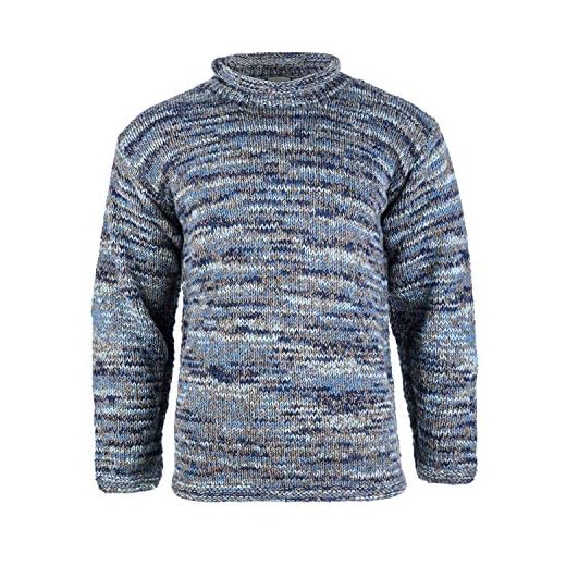 Himal Yak Jumper, Dolcevita in 100% Lana Yak Tibetano, Spesso e Caldo Maglione Dolcevita Brown And White S