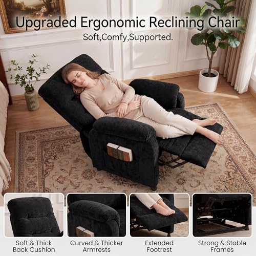 Sillón reclinable eléctrico chenille negro miniatura 4
