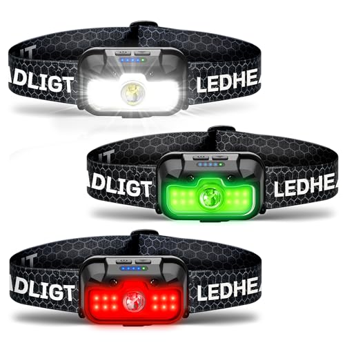 Lampe frontale rechargeable HOKOILN lot de 3 avec lumière rouge et détecteur
